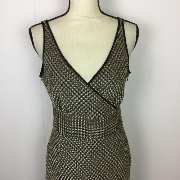J Crew Sophia Midi Silk Dress Size 10 Womans Black Brown Plaid V-Neck Sleeveless - Picture 2 of 13